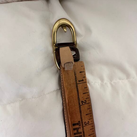 Vintage DKNY Belt Croc Leather Oval Gold-Tone Buckle Dark Brown Size Large